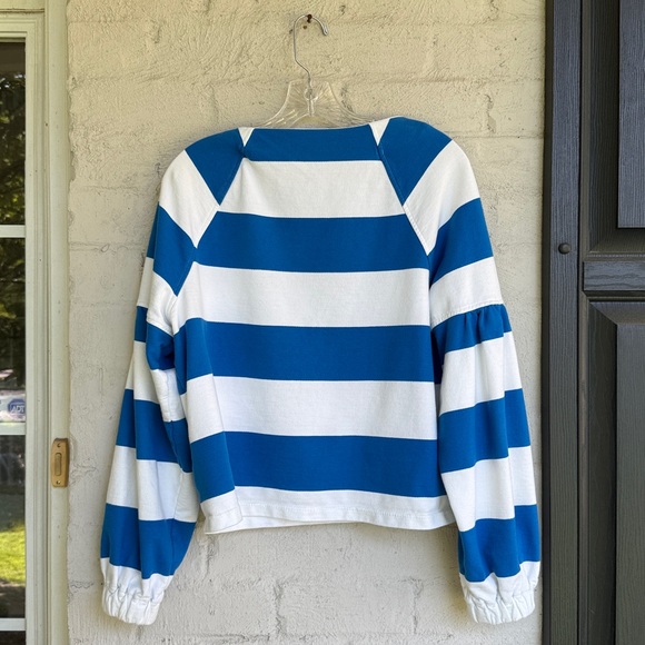Anthropologie Maeve Blue/White French Terry Sweatshirt Size Medium - Picture 7 of 16